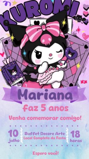 Convite Animado Kuromi: Vídeo de Aniversário para Editar