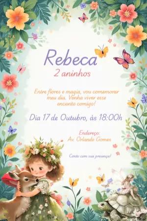 Convite Aniversário Jardim Encantado com Fadas para Editar Online