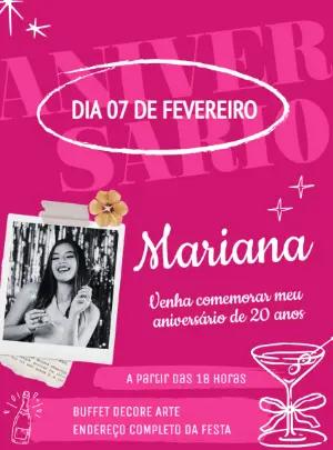 Convite de Aniversário Feminino Rosa e Moderno Editável