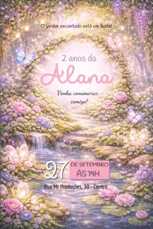 Convite Aniversário Jardim Encantado Mágico Modelo Editável