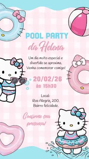 Convite Editável de Aniversário Hello Kitty Pool Party