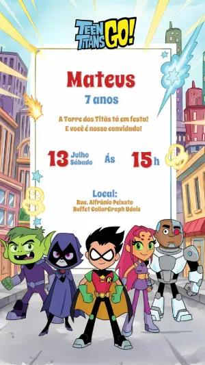 Convite de Aniversário Jovens Titãs para Editar Online
