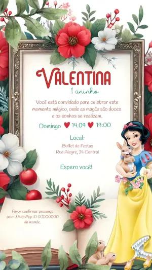 Convite de Aniversário Branca de Neve Clássico Editável