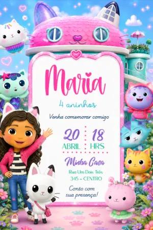 Convite de Aniversário A Casa Mágica da Gabby Modelo Editável