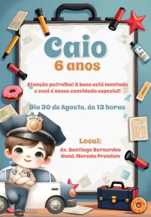 Convite Aniversário Policial com Menino para Editar Online