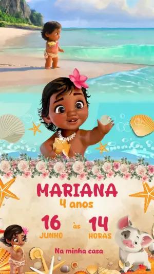 Convite Animado Aniversário Moana Baby para Editar Online