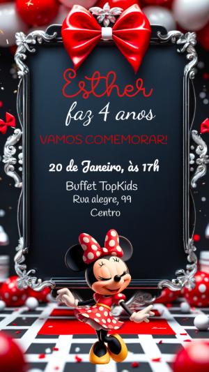 Convite Digital Minnie Vermelha Clássica Editável Online