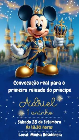 Convite de Aniversário Mickey Príncipe para Editar Online