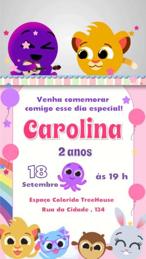 Convite Animado Aniversário Bolofofos Colorido para Editar