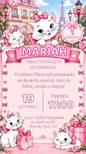 Convite Editável Gatinha Marie: Aniversário em Paris