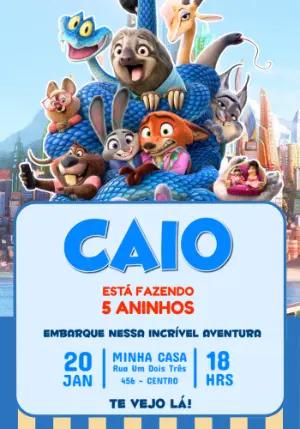 Convite Digital Aniversário Infantil Zootopia Modelo Editável