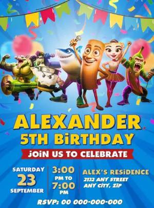 Animated Cartoon Heroes Birthday Video Invitation Template