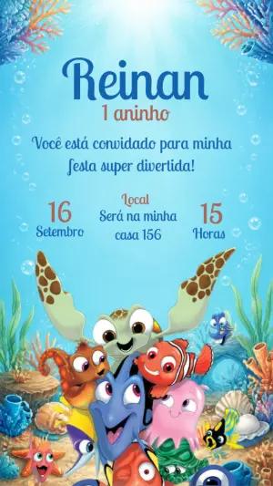 Convite de Aniversário Procurando Nemo Editável