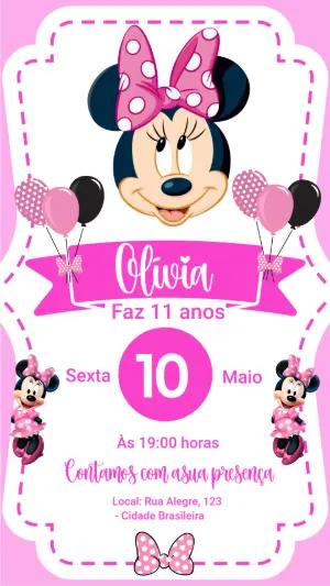 Convite de Aniversário Minnie Rosa com Poá para Editar