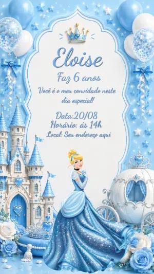 Convite de Aniversário Cinderela Digital para Editar Online