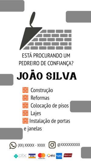 Cartão de Visita Pedreiro Profissional para Editar Online