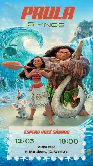 Convite de Aniversário Moana Aventura no Mar Editável