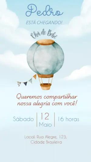 Convite Chá de Bebê Balão Aquarela Editável Online
