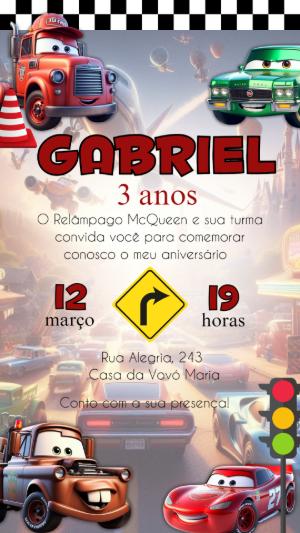Convite de Aniversário Carros com Relâmpago McQueen para Editar
