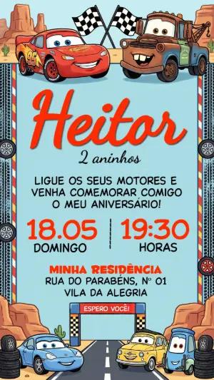 Convite de Aniversário Infantil Carros para Editar Online