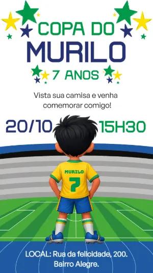 Convite de Aniversário Futebol Menino Estilo Brasil Editável