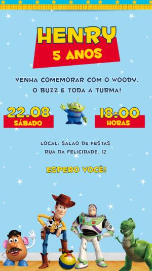 Convite de Aniversário Toy Story Editável