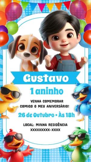 Convite Aniversário Menino e Cachorrinho para Editar Online