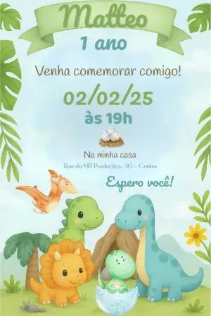 Convite Aniversário Dinossauro Baby para Editar Online