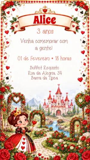 Convite de Aniversário Alice no País das Maravilhas Editável