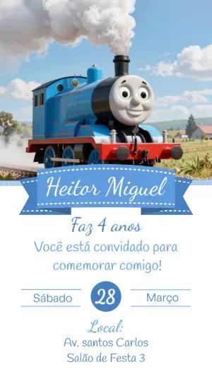 Convite de Aniversário Thomas e Amigos para Editar e Enviar