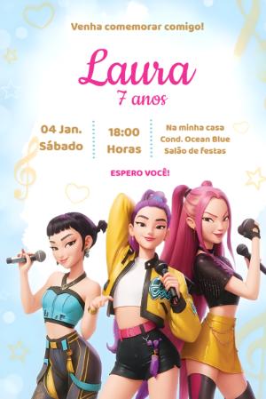 Convite de Aniversário Guerreiras do Kpop para Editar