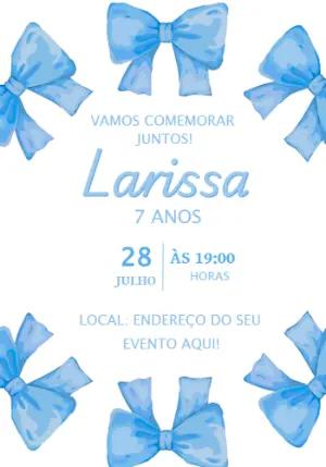 Convite de Aniversário Laços Azul para Editar Online