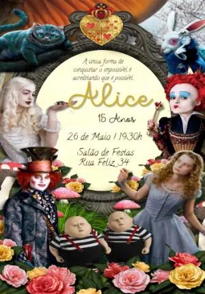 Convite Aniversário Alice no País das Maravilhas Filme Editável