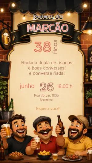 Convite de Aniversário Tema Boteco Editável para Adulto