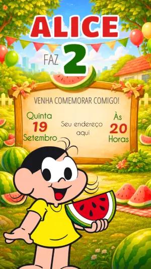 Convite de Aniversário Magali Melancia para Editar Online
