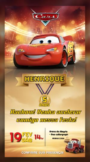 Convite Animado Aniversário Carros: Pista de Corrida Editável