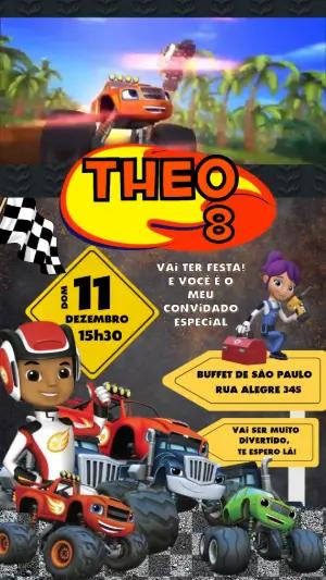 Convite Animado Blaze and the Monster Machines para Editar