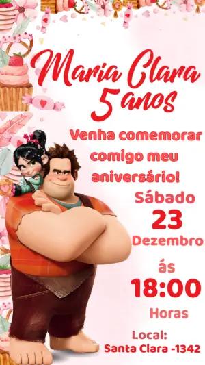 Convite de Aniversário Detona Ralph e Vanellope para Editar