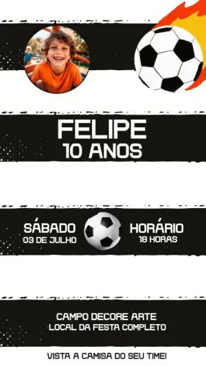 Convite Animado Aniversário Futebol com Foto para Editar Online