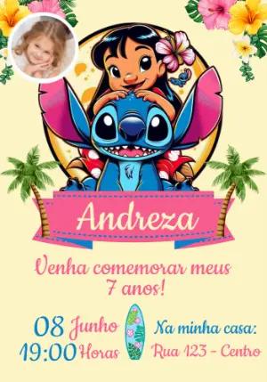 Convite Aniversário Lilo e Stitch com Foto para Editar Online