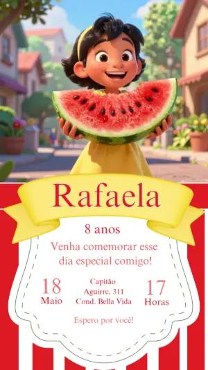Convite Digital Infantil Tema Menina e Melancia para Editar