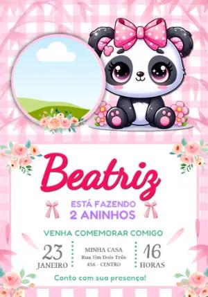 Convite Digital Aniversário Panda Menina Editável
