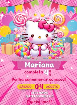 Convite de Aniversário Hello Kitty para Editar Online