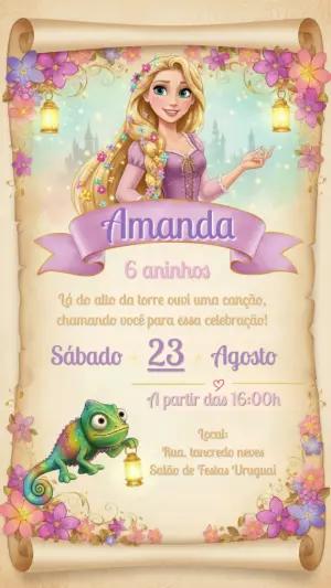 Convite Digital Aniversário Enrolados Princesa para Editar