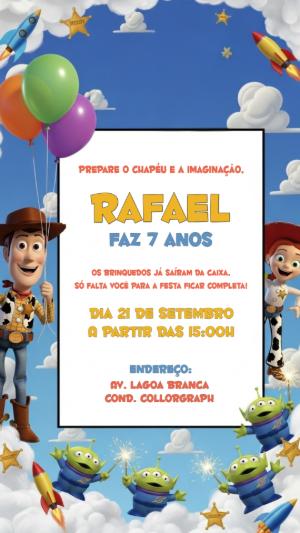 Convite de Aniversário Toy Story com Personagens para Editar