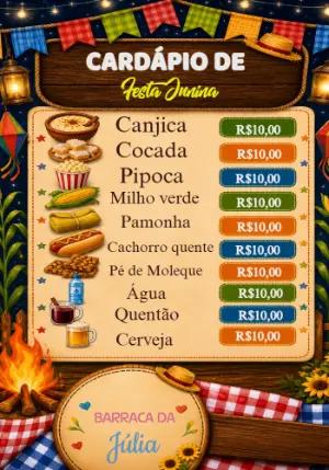 Cardápio de Festa Junina Rústico para Editar e Imprimir