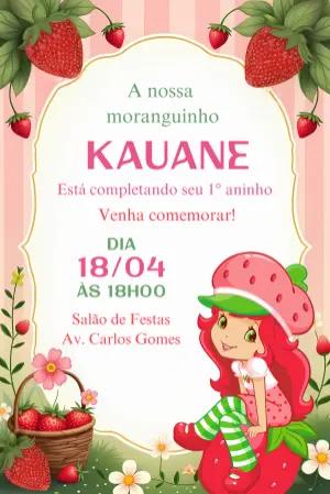 Convite Aniversário Moranguinho Editável para Imprimir