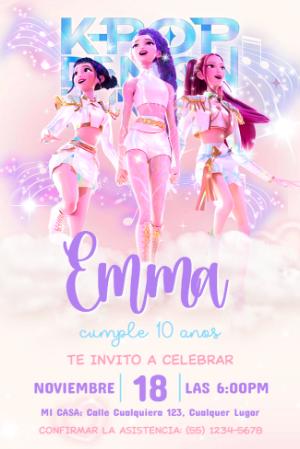 Invitación de Cumpleaños Las Guerreras K-Pop para Editar Online