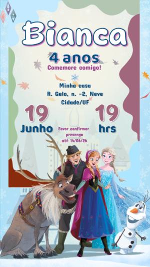 Convite de Aniversário Frozen 2 com Elsa e Ana Editável