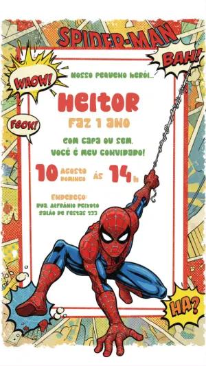 Convite Aniversário Homem Aranha Estilo Gibi para Editar Online